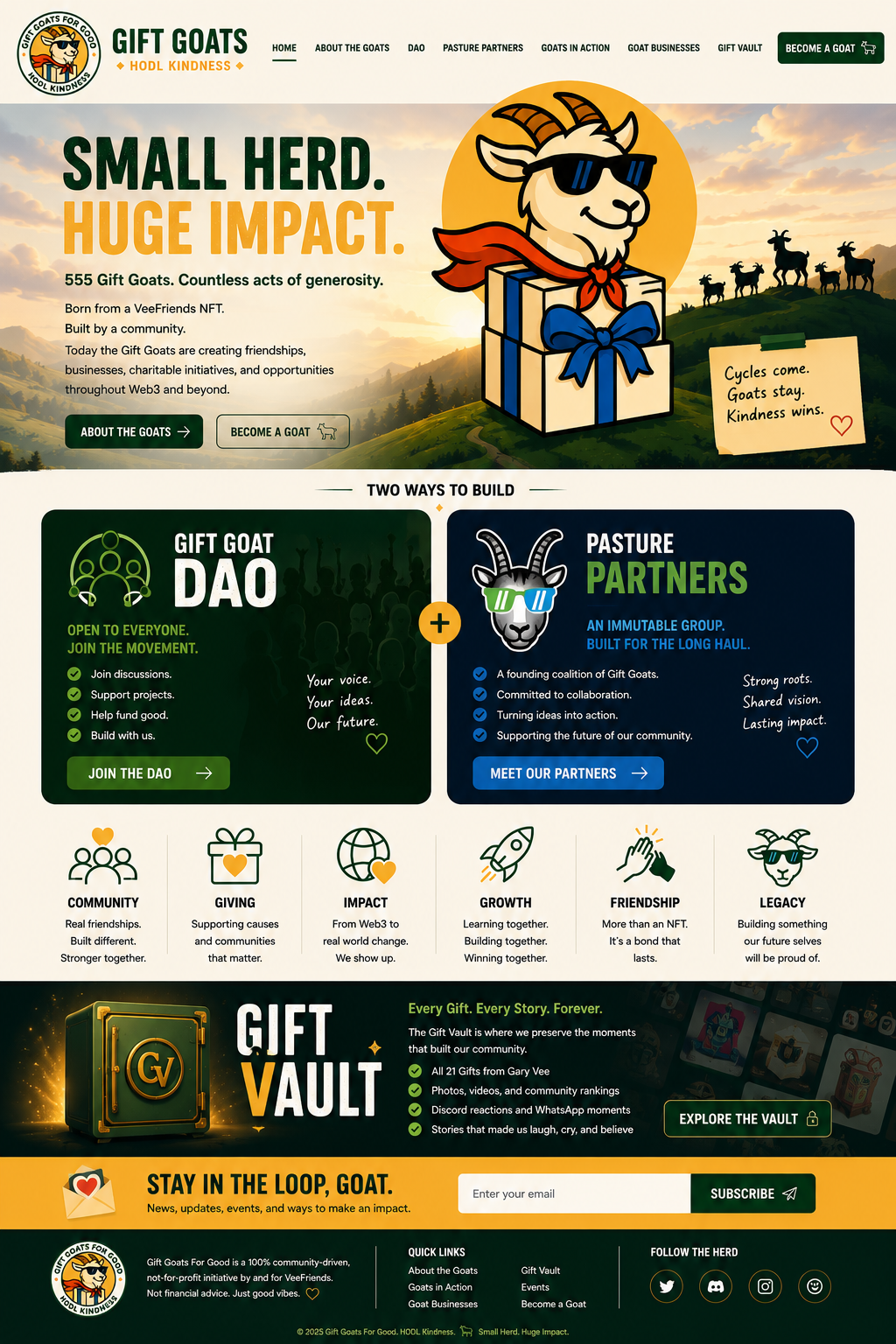 Gift Goats for Good temporary homepage mockup